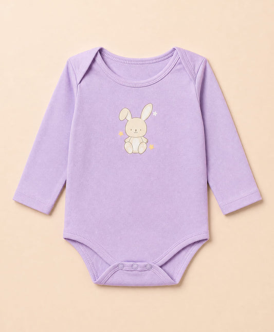 FirstCry Babyhug 100 Percent Cotton Interlock Knit Full Sleeves Rabbit Printed Onesie Purple