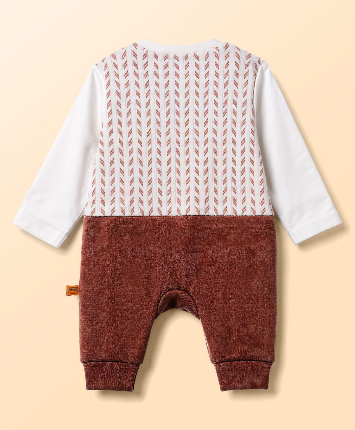 FirstCry Mini Taurus Knit Full Sleeves Striped Party Romper with Attached Bow Maroon