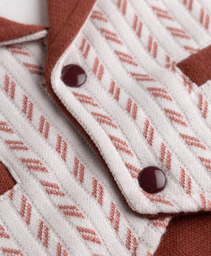 FirstCry Mini Taurus Knit Full Sleeves Striped Party Romper with Attached Bow Maroon