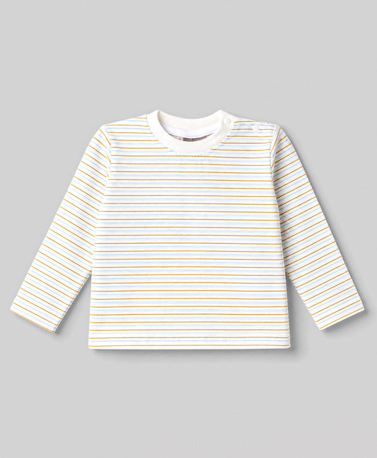 FirstCry Little Kangaroos Knitted Full Sleeves Striped Dungaree With Bear Patch Light Blue