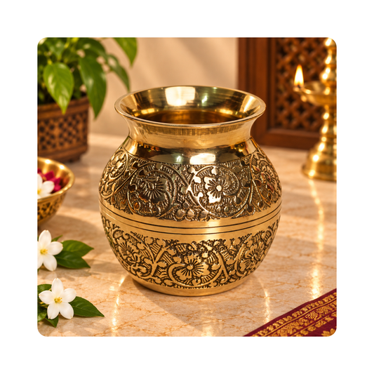 Brass Traditional Embossed Design Kalash