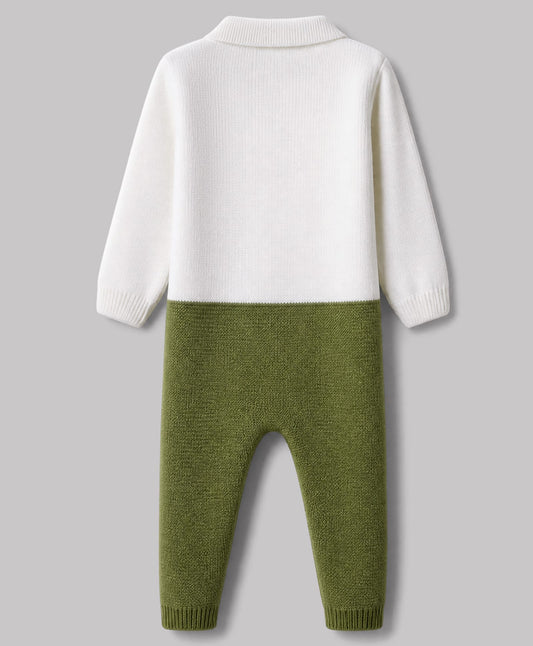 FirstCry Babyhug Knit Full Sleeves Winter Wear Romper With Bow Applique Olive Green