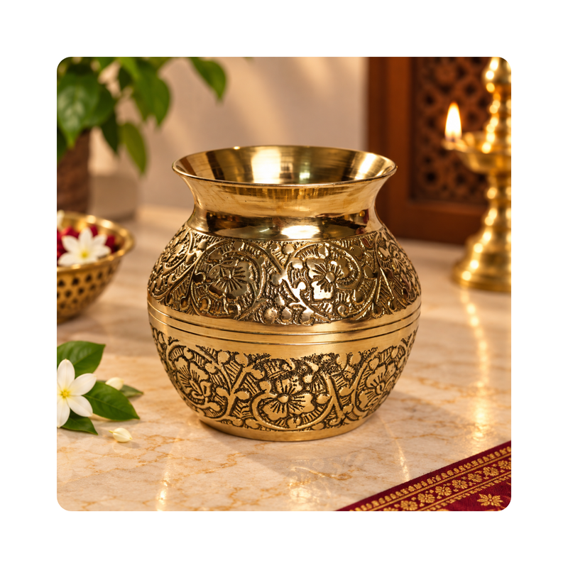 Brass Embossed Design Kalash