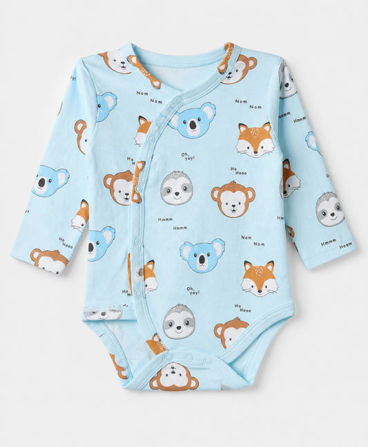 FirstCry Babyhug 100 Percent Cotton Interlock Knit Full Sleeves Onesie With Animal Print Pack of 3 Pink and Blue