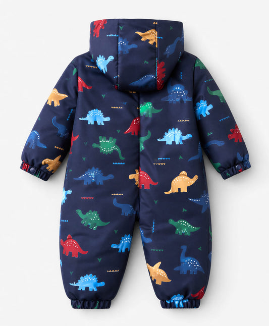 FirstCry Babyhug Woven Heavy Polyfill Full Raglan Sleeves Dino Printed Hooded Winter Wear Suit Navy Blue