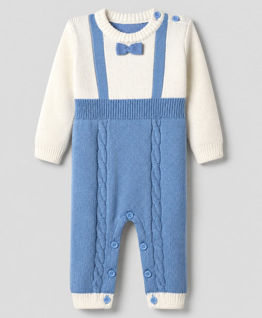 FirstCry Babyhug Knit Full Sleeves Winter Wear Romper With Bow Applique Blue