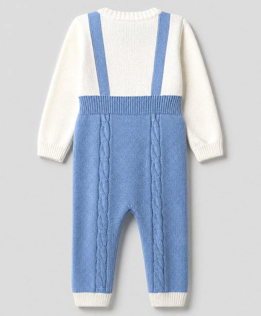 FirstCry Babyhug Knit Full Sleeves Winter Wear Romper With Bow Applique Blue