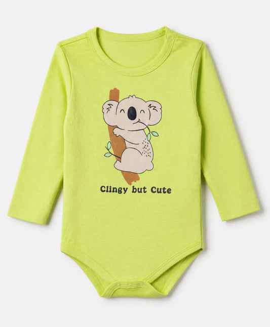 FirstCry Doodle Poodle 100 Percent Cotton Interlock Knit Full Sleeves Onesie with Koala Print Light Green