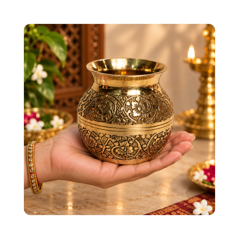 Brass Embossed Design Kalash