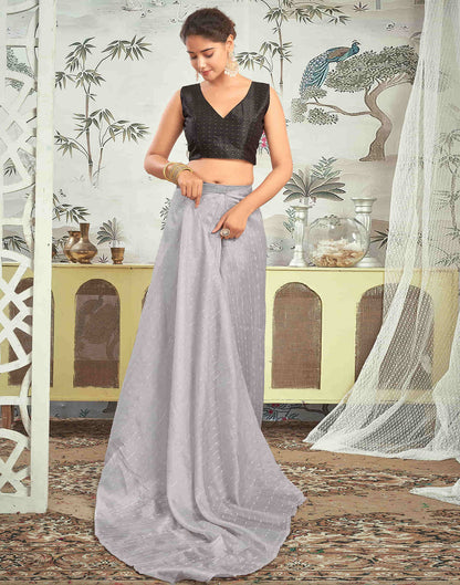 Sudathi Ready To Wear Grey Woven Silk Saree - PUSHMYCART