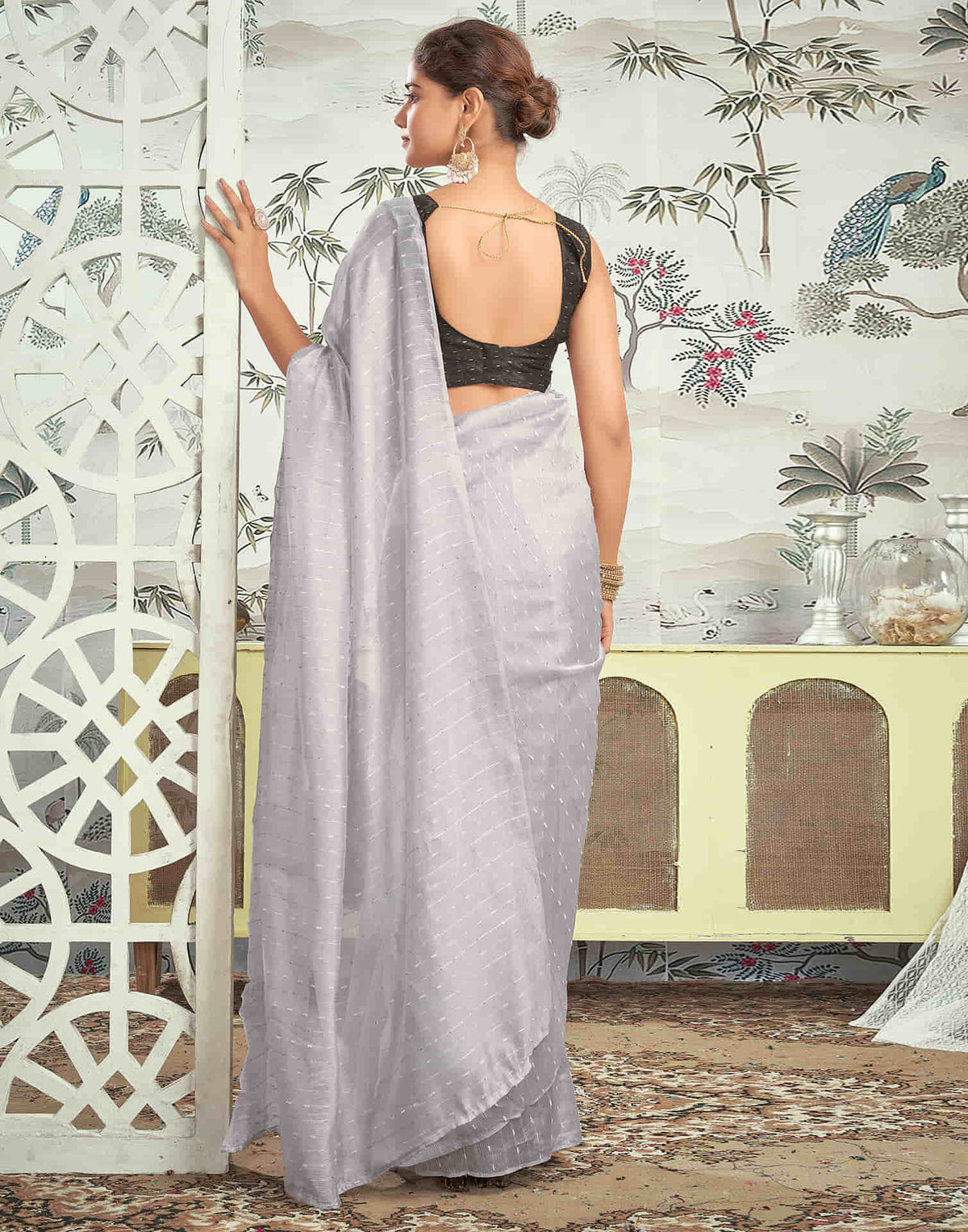 Sudathi Ready To Wear Grey Woven Silk Saree - PUSHMYCART