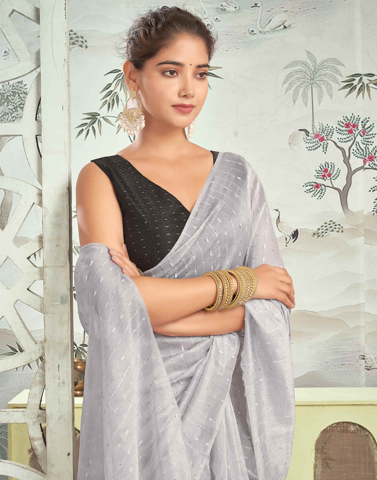 Sudathi Ready To Wear Grey Woven Silk Saree - PUSHMYCART