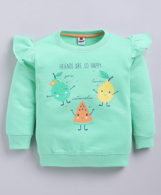 FirstCry Mars Infiniti Cotton Woven Full Sleeves Fruits Printed Sweatshirt and Sweatpants Set Light Green