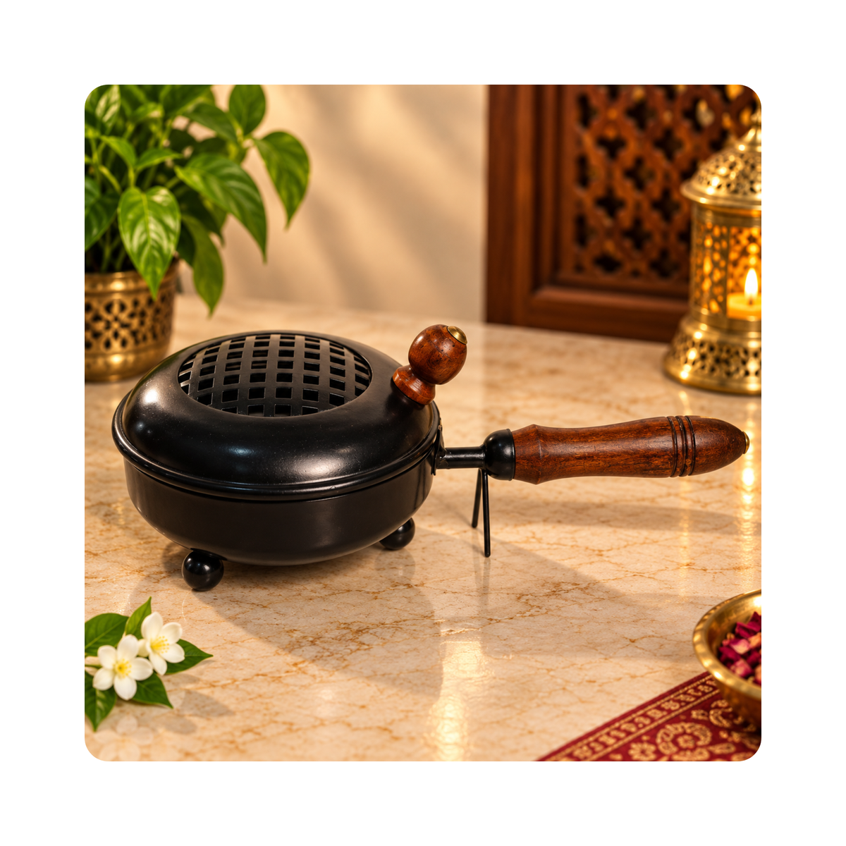 Mahita Collections Iron Dhoop Dani Black finish on marble
