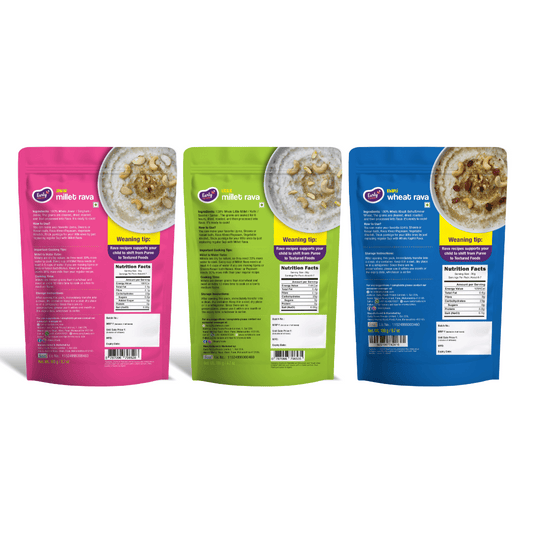 Early Foods Pack of 3 Millet and Kaphli Wheat Rava