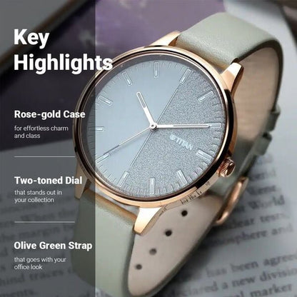 Titan Women's Precision Simplicity Watch: Green Gradient Dial with Leather Strap
