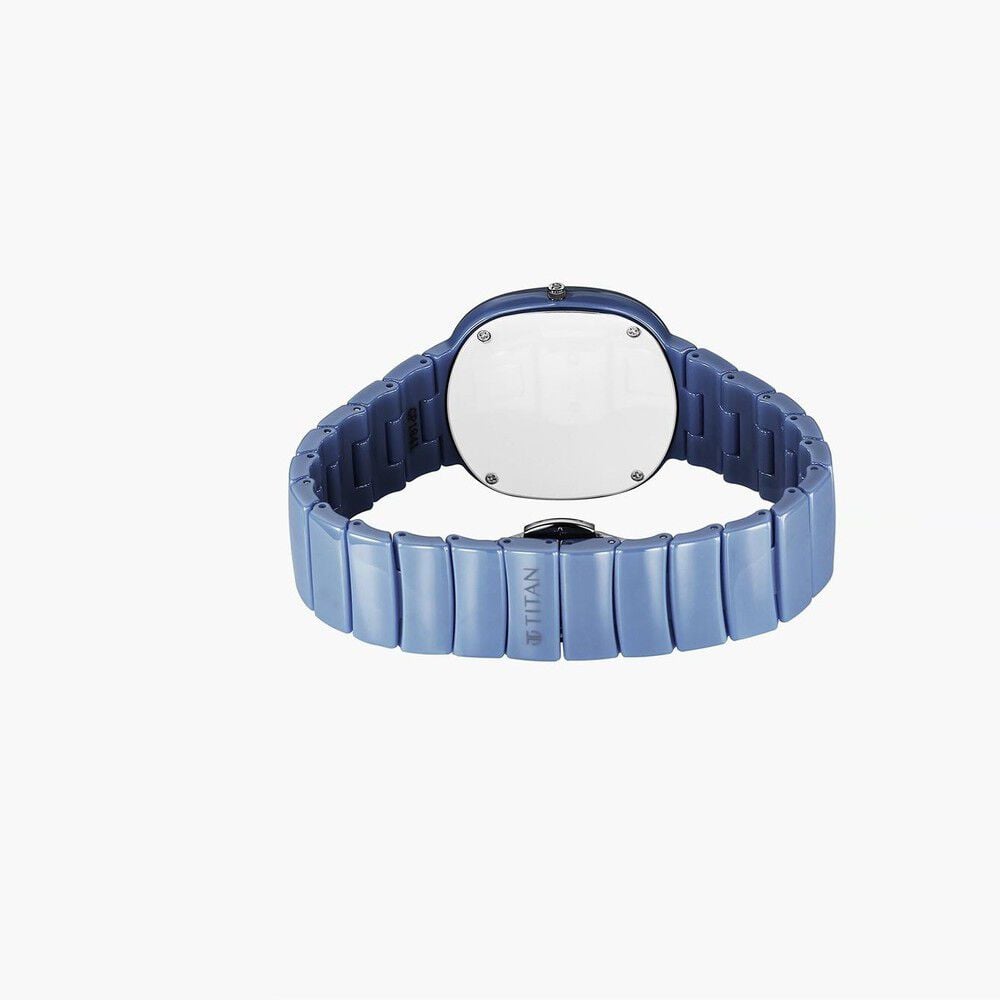 Titan Edge Squircle Quartz Analog Blue Dial Blue Ceramic Strap Watch For Women