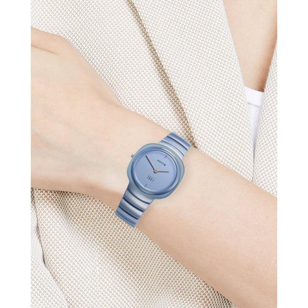 Titan Edge Squircle Quartz Analog Blue Dial Blue Ceramic Strap Watch For Women