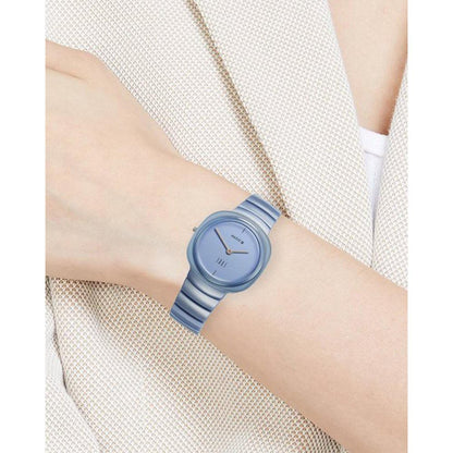 Titan Edge Squircle Quartz Analog Blue Dial Blue Ceramic Strap Watch For Women