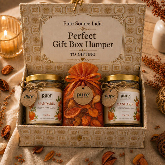 Pure Source India Luxury Festive Gift Box Hamper Mandarin Candles and Orange Potpourri