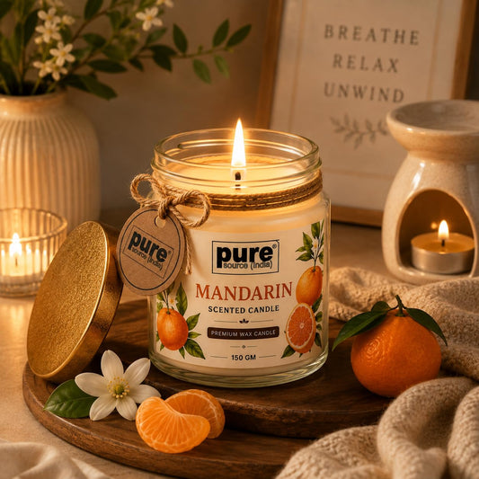 Pure Source India Luxury Festive Gift Box Hamper Mandarin Candles and Orange Potpourri