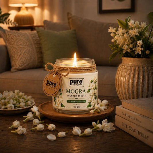 Pure Source India Luxury Festive Gift Box Hamper Mogra Candles and Green Potpourri