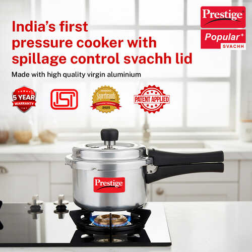 Prestige Popular Plus Svachh Virgin Aluminium Spillage Control Pressure Cooker 1.5 L Silver
