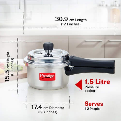 Prestige Popular Plus Svachh Virgin Aluminium Spillage Control Pressure Cooker 1.5 L Silver