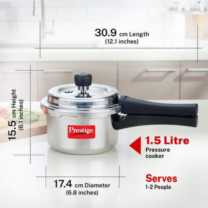 Prestige Popular Plus Svachh Virgin Aluminium Spillage Control Pressure Cooker 1.5 L Silver