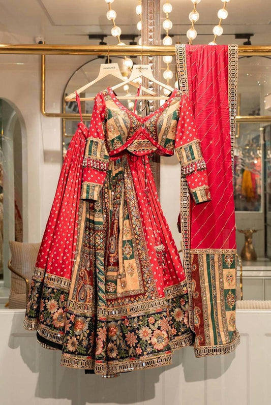 Ethenika Muslin Digital Print Navratri Designer Chaniya Choli Set | Mirror Work | Free Size 38-44
