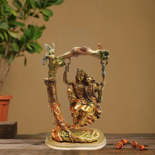 Brass Radha Krishna Jhula Colour Statue 7.9Kg - PUSHMYCART
