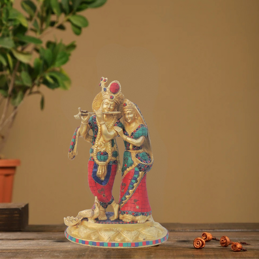 Brass Radhe Krishna Statue God Idol 10.44Kg - PUSHMYCART