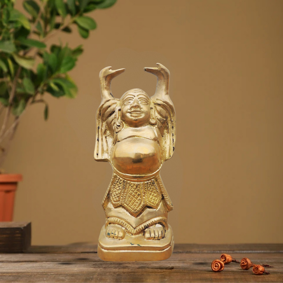 Brass Laughing Buddha Plain Statue 1.44Kg - PUSHMYCART