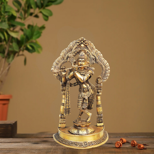 Brass Krishna Standing Darbar Sf Antique 5.24Kg - PUSHMYCART