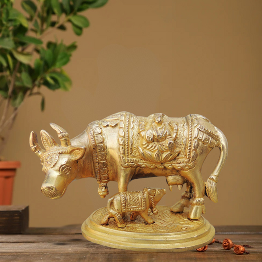 Brass Cow With Base Statue 0.8Kg - PUSHMYCART