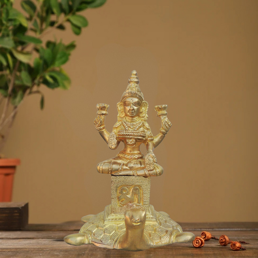 Brass Laxmi Ji Sitting On Tortoise Idol 0.51Kg - PUSHMYCART