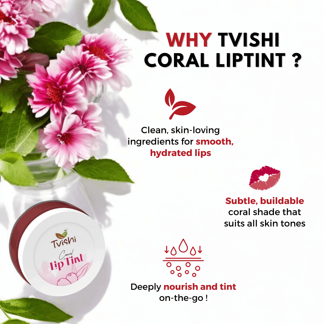 Tvishi Skincare Glow Starter Kit featuring Pink Powder Cleanser, Mango Hair Mask, and Coral Lip Tint. - Image 6