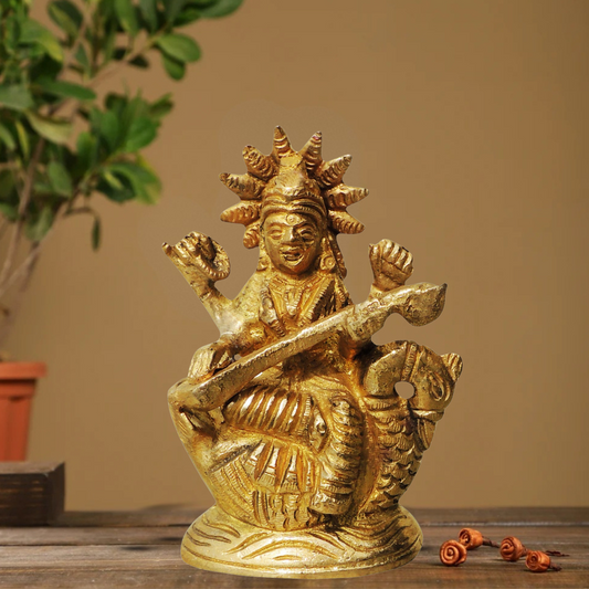 Brass Saraswati Ji Statue 0.3Kg - PUSHMYCART