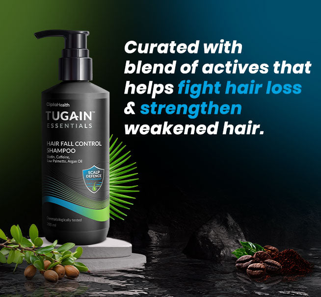 Tugain Essentials Pack of 2 Hair Fall Control Shampoo with Biotin, Caffeine, Saw Palmetto, Argan Oil - Image 2