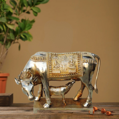 Brass Cow With Calf Statue 12.14Kg - PUSHMYCART