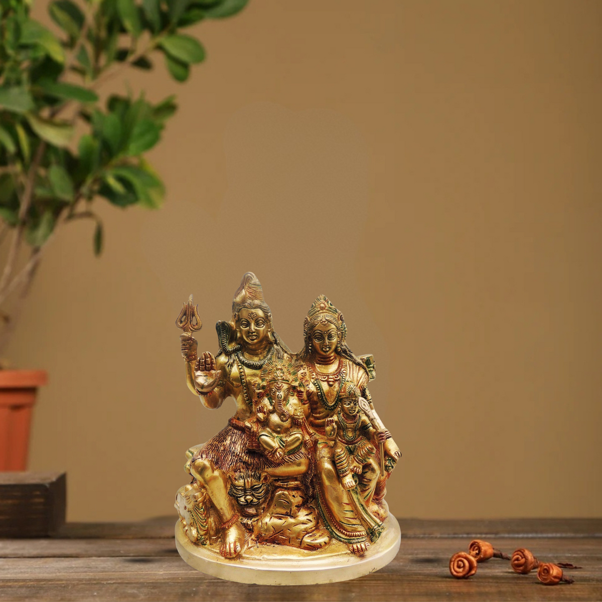 Brass Shiv Parivar Colour Idol Statue 4.668Kg - PUSHMYCART