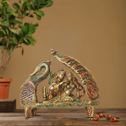 Brass Radhe Krishna On Peacock Singhasan 3.2Kg - PUSHMYCART