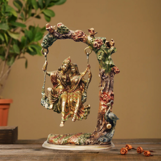 Brass Radha Krishna Jhula Colour God Idol 16.154Kg - PUSHMYCART