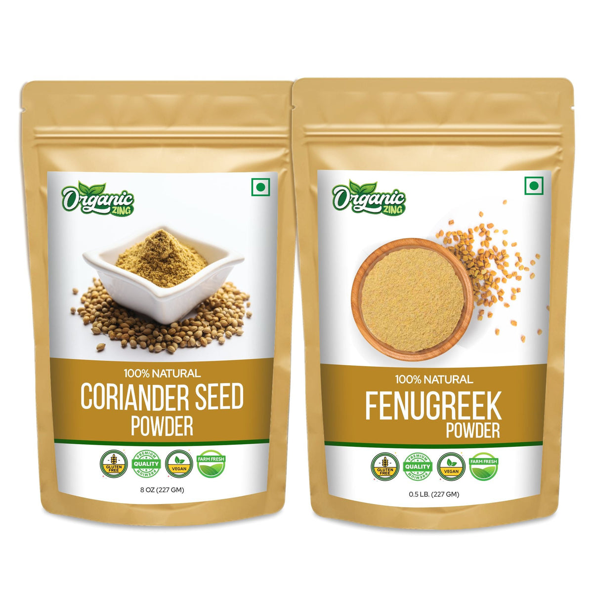 Organic Zing Coriander Powder 227g and Fenugreek Powder 227g Combo