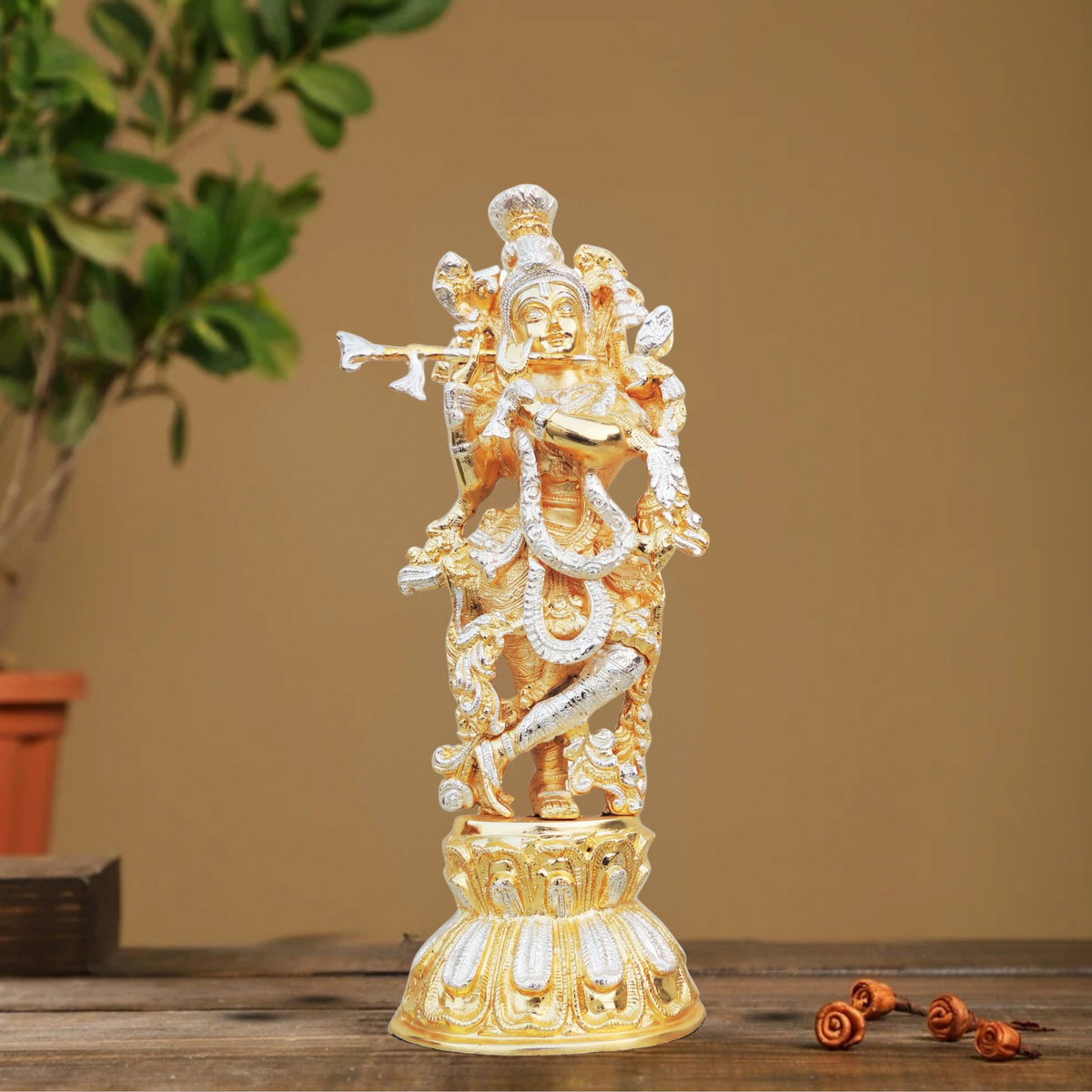 Brass Krishna In Two Tone Finish Statue 5.53Kg - PUSHMYCART