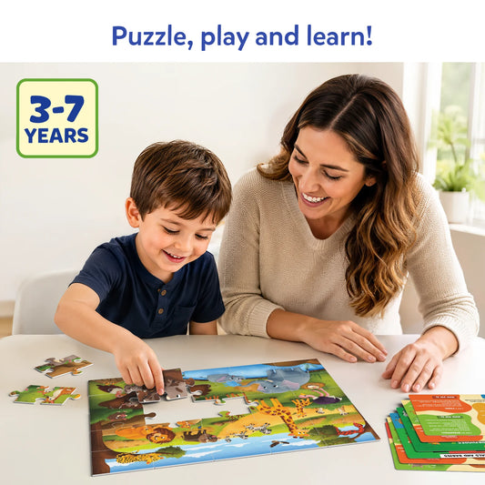 Skillmatics Puzzle and Learn Wild Animals 25-Piece Jigsaw Puzzle with 6 Learning Boards Ages 3 to 7