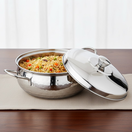 Vinod Stainless Steel Milano Hammered Serving Casserole with Steel Lid & Side Handles 2000 ml Highest grade Stainless Steel, Durable Build, Rust Free - view 2