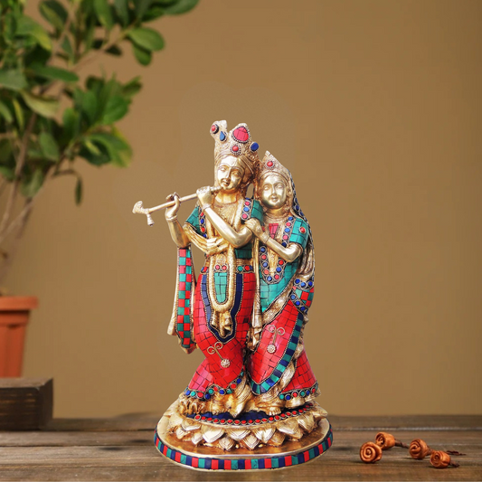 Brass Radha Krishna God Idol Statue 7.67Kg - PUSHMYCART