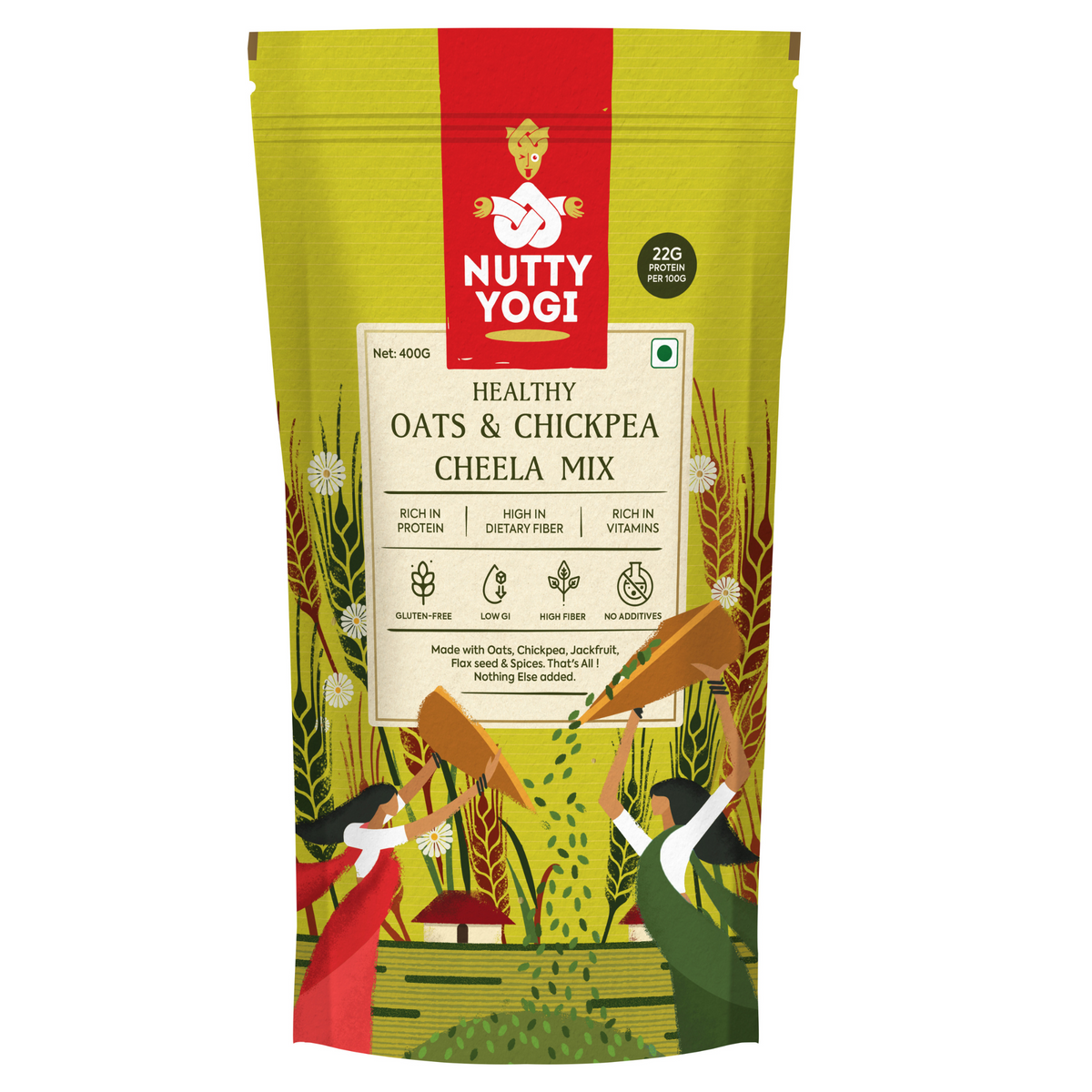 Nutty Yogi Protein Packed Cheela Stack Combo Oats & Chickpea Cheela Mix Multimillet Cheela Mix Amaranth Cheela Mix 1.2kg