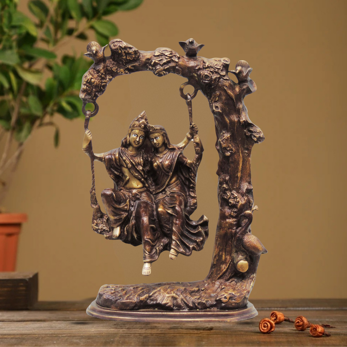 Brass Radha Krishna Tree Jhula Statue 15.77Kg - PUSHMYCART